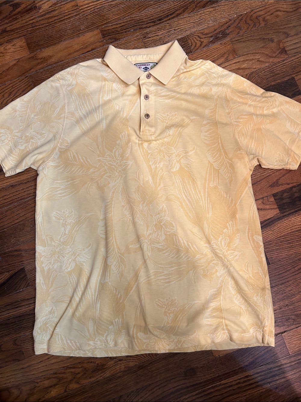 Caribbean Joe Pale Yellow Jacquard Floral Polo